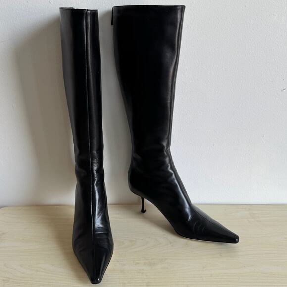 JIMMY CHOO Agathe Black Leather Knee-High Boots (w/box + dustbag) - Picture 1 of 16